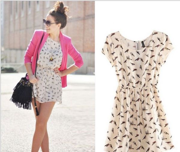 Vestido estampado pássaros